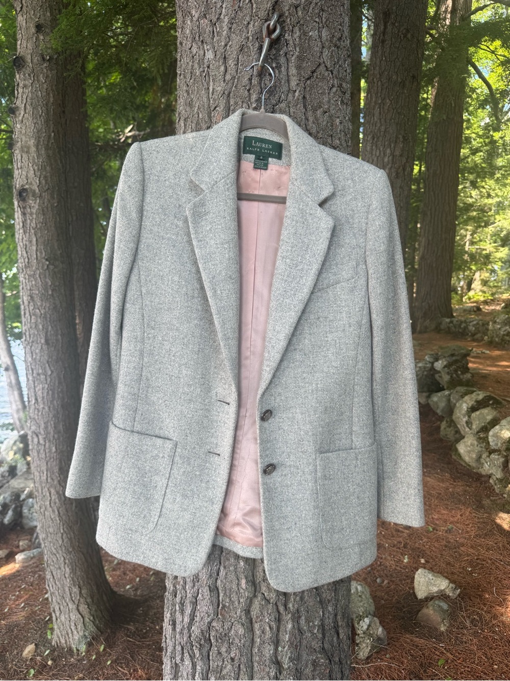 Lauren Ralph Lauren Light Gray Wool Blazer with Pink Lining Horse Buttons 8